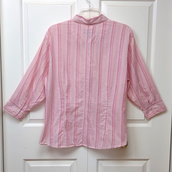 EB Women's Lightweight Cotton Button Down Pink Stripe Casual Shirt 3/4 Sleeve XL - Picture 8 of 10